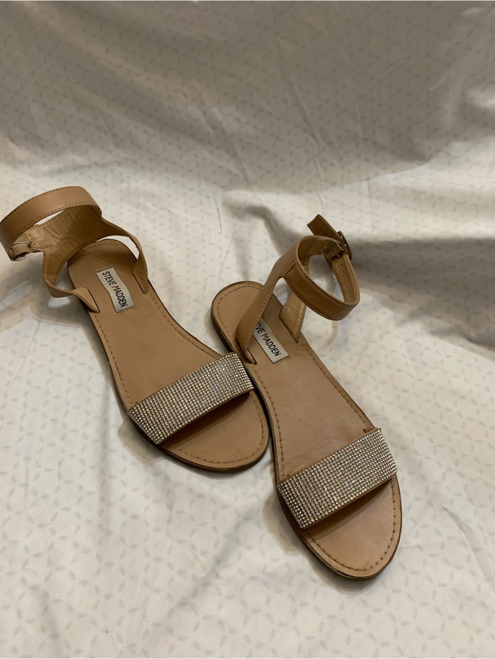 Steve Madden Tan Rhinestone Ankle-Strap Sandals